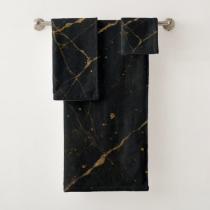 Gilded Midnight Marble Black & Gold Bath Towel Set