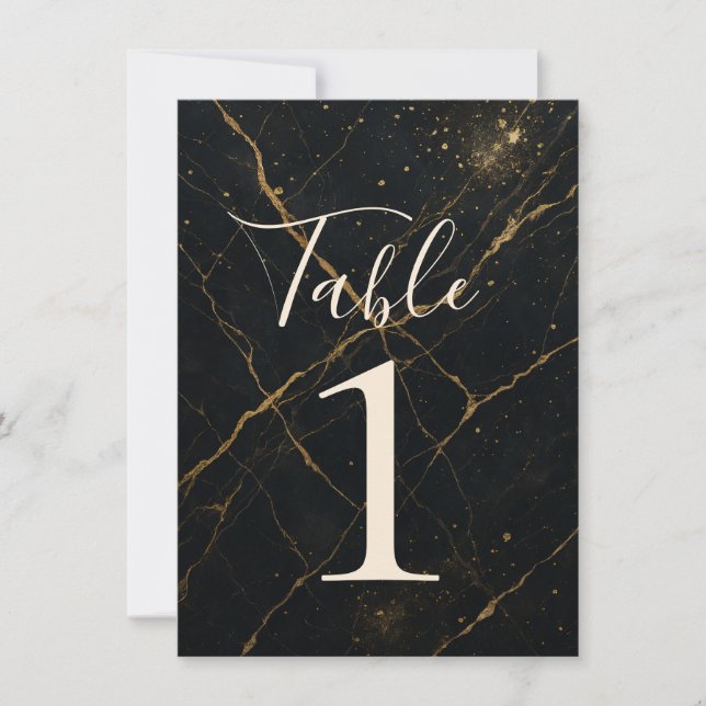 Gilded Midnight Marble Black & Gold Wedding Table  Invitation (Front)