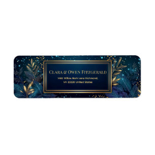 Gilded Midnight Navy Botanical Return Address Label