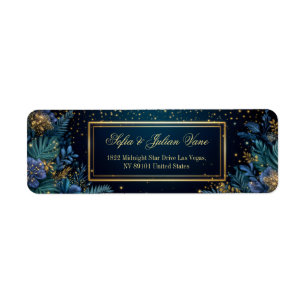 Gilded Midnight Navy Starry Tropical Botanical Return Address Label