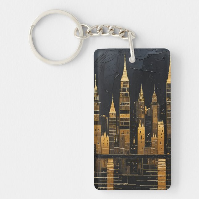 Gilded Midnight Skyline Key Ring (Front)