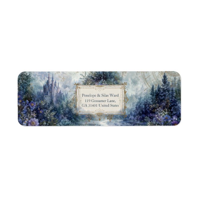 Gilded Misty Fairytale Castle Landscape Return Address Label (Front)