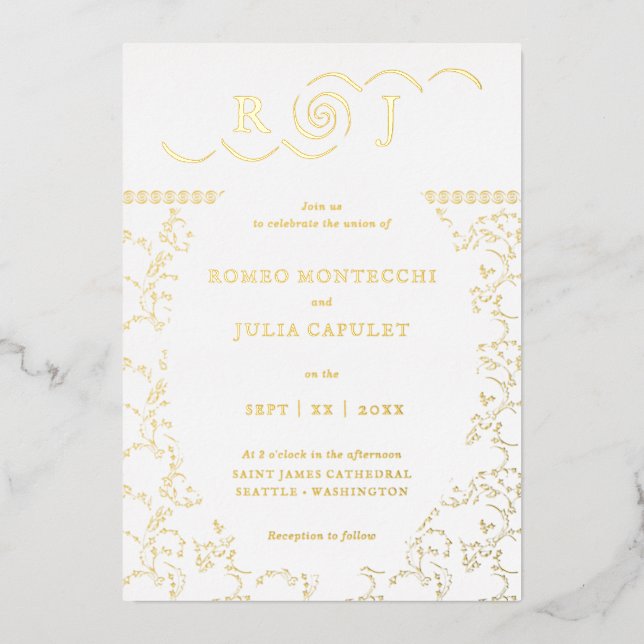 Gilded Modern Monogram Floral Vintage Wedding Foil (Front)