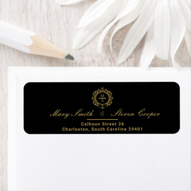 Gilded Monogram Wedding Return Address Label (Insitu)