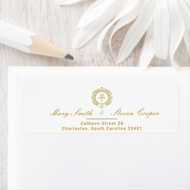 Gilded Monogram Wedding Return Address Label (Insitu)