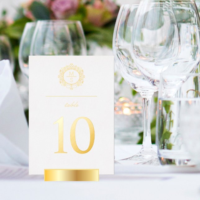 Gilded Monogram Wedding Table Numbers (I wish you happiness!)