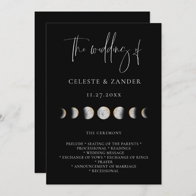 Gilded Moon Phases Wedding Program (Front/Back)