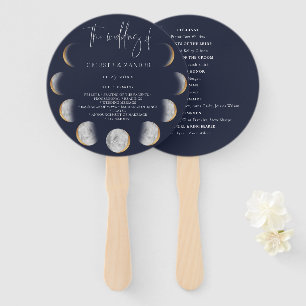 Gilded Moon Phases Wedding Program Hand Fan