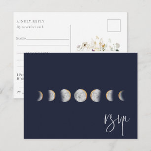 Gilded Moon Phases Wedding RSVP Song Request Invitation Postcard