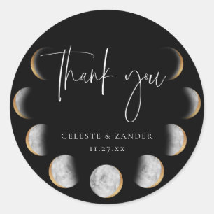 Gilded Moon Phases Wedding Thank You Classic Round Sticker