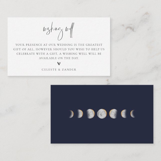 Gilded Moon Phases Wedding Wishing Well Enclosure Card (Front/Back)