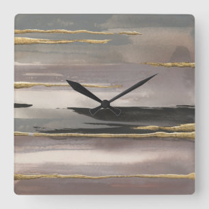 Gilded Morning Fog II Gold Abstract Print Square Wall Clock