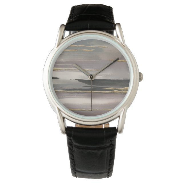 Gilded Morning Fog II Gold Abstract Print Watch (Front)