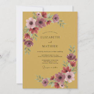 Gilded Mustard Plum Wildflower Wedding Invitation