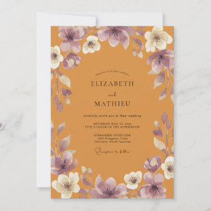 Gilded Mustard Purple Wildflower Wedding Invitation