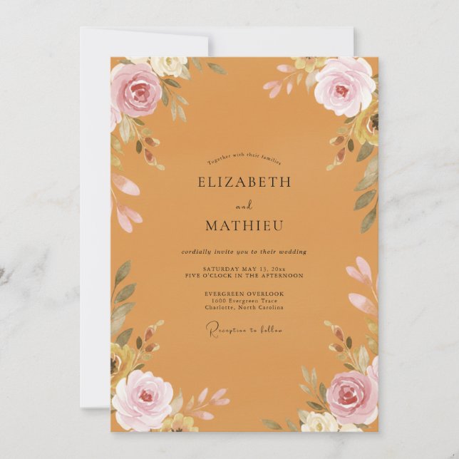 Gilded Ochre Painted Foliage Wedding Invitation (Front)