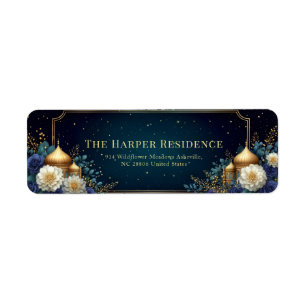 Gilded Palace Dome Midnight Navy Rose Return Address Label