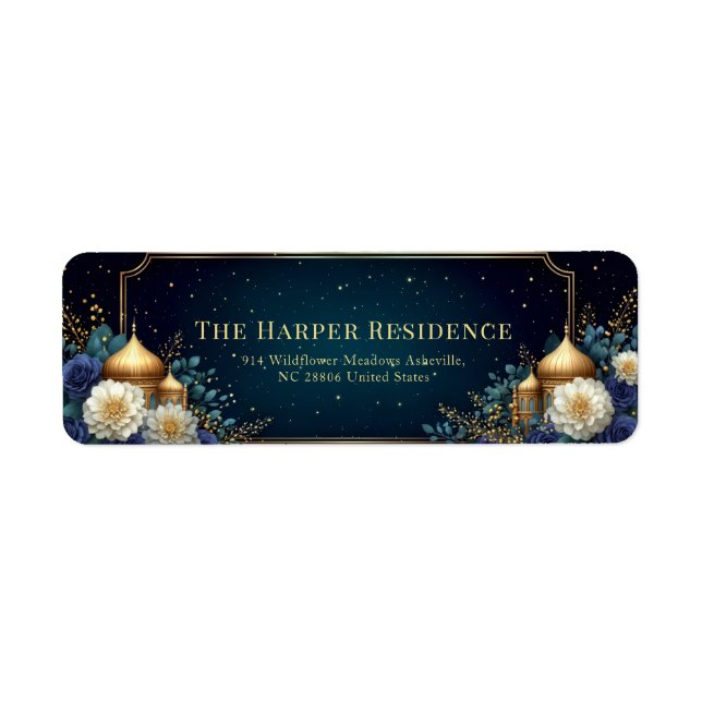 Gilded Palace Dome Midnight Navy Rose Return Address Label (Front)