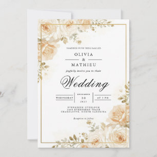 Gilded Peach Blossom Romance Wedding Invitation