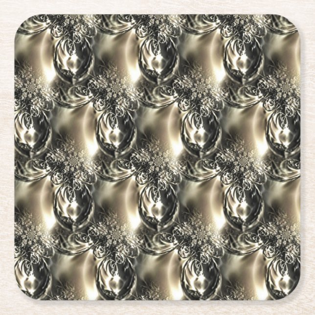 Gilded Pearls Square Paper Coaster (Front)