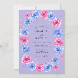 Gilded Periwinkle Magenta Bloom Wedding Invitation