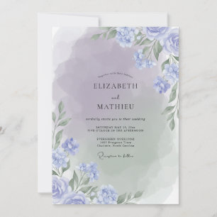 Gilded Periwinkle Painted Foliage Wedding Invitation