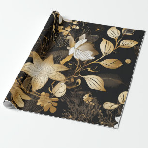Gilded Petals: Floral Black & Gold Wrapping Paper