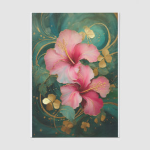 Gilded Pink Hibiscus, Tropical Floral Formal Tissue Paper