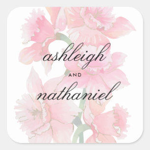 Gilded Pink Orchids   Romantic Vintage Wedding Square Sticker