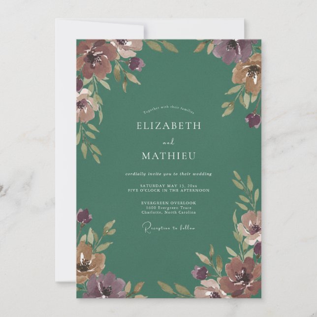 Gilded Plum Ochre Blossom Wedding Invitation (Front)