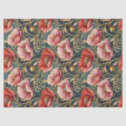 Gilded Red and Pink Poppies, Allover pattern Tissue Paper