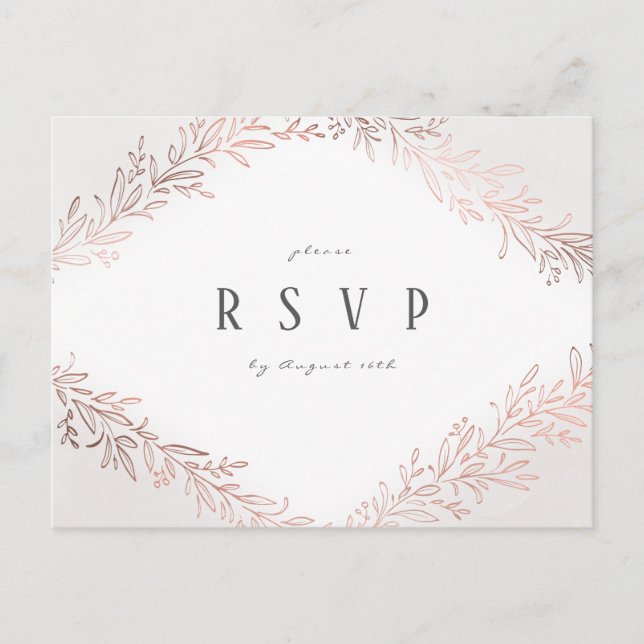 Gilded rose gold botanical elegant wedding RSVP Invitation Postcard (Front)
