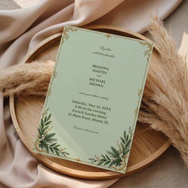 Gilded Scrolls Surround Sage Serenity Invitation (Creator Uploaded)