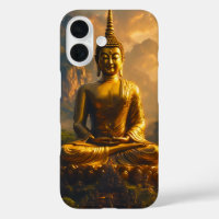 Gilded Seated Buddha Under a Sunset Sky