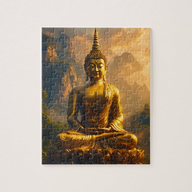 Gilded Seated Buddha Under a Sunset Sky Jigsaw Puzzle (Vertical)