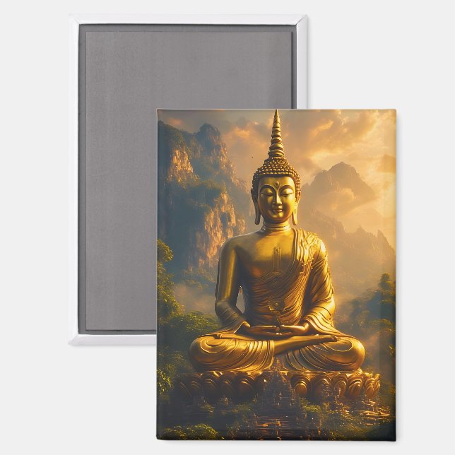 Gilded Seated Buddha Under a Sunset Sky Magnet (Front/Back)