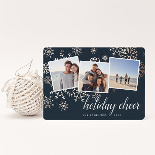 Gilded Snow   Snowflake Photo Collage Rose Gold Foil Holiday Card