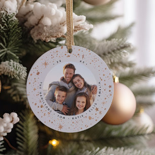 Gilded Stars Holiday Photo Ceramic Ornament