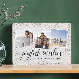 Gilded Stars   Rose Gold Photo Collage Holiday Card