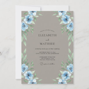 Gilded Taupe Azure Leafy Wedding Invitation