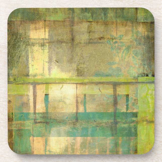 Gilded Turquoise and Green Abstract Painting Coaster (Front)