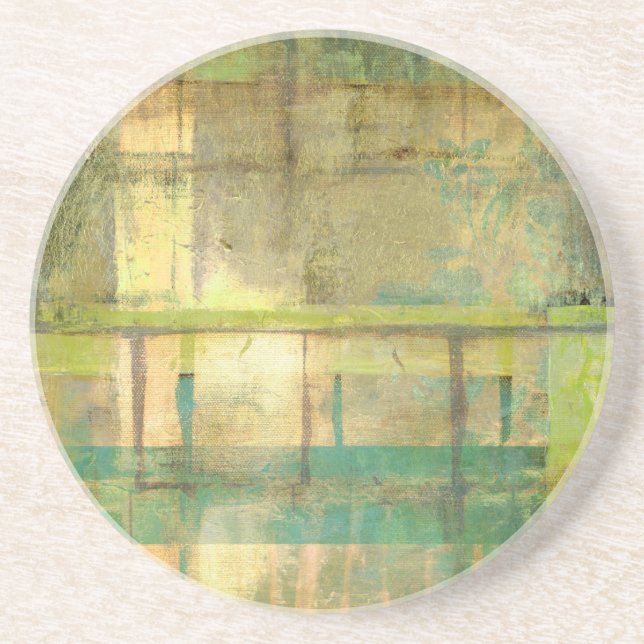Gilded Turquoise and Green Abstract Painting Coaster (Front)