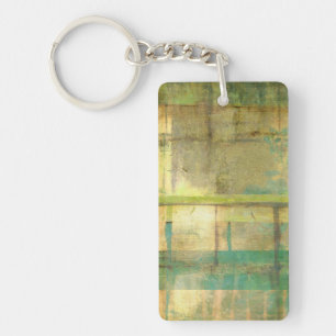 Gilded Turquoise and Green Abstract Painting Key Ring