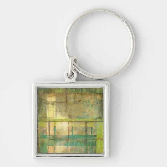 Gilded Turquoise and Green Abstract Painting Key Ring (Front)