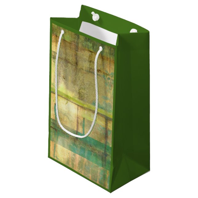 Gilded Turquoise and Green Abstract Painting Small Gift Bag (Front Angled)