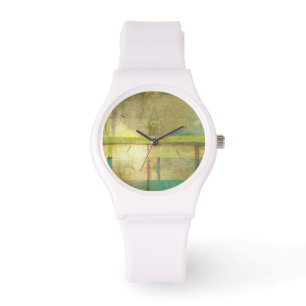 Gilded Turquoise and Green Abstract Painting Watch