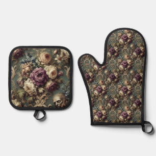Gilded Unease – Gothic Victorian Oven Mitt & Pot Holder Set