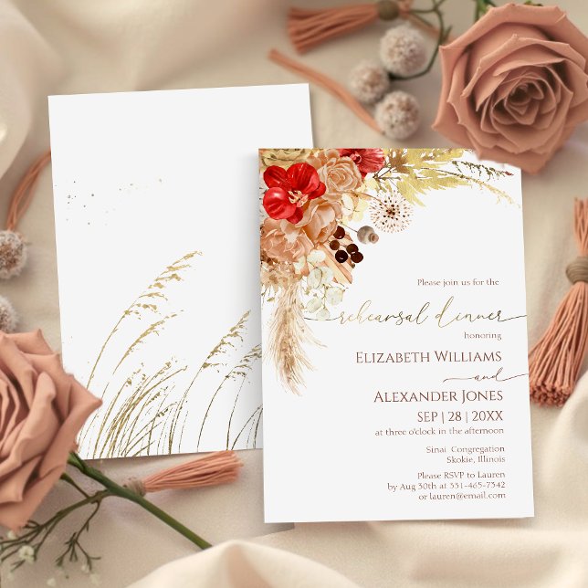 Gilded Watercolor Boho Wedding Rehearsal Dinner Invitation (Creator Uploaded)