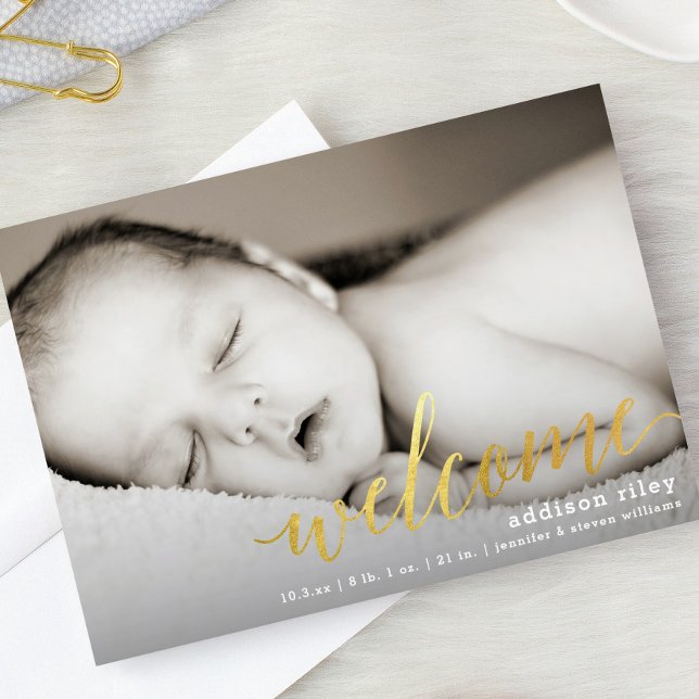 Gilded Welcome Faux Gold | Birth Announcement (Creator Uploaded)