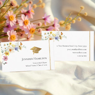 Gilded Wildflower Bouquet Graduation Name Card